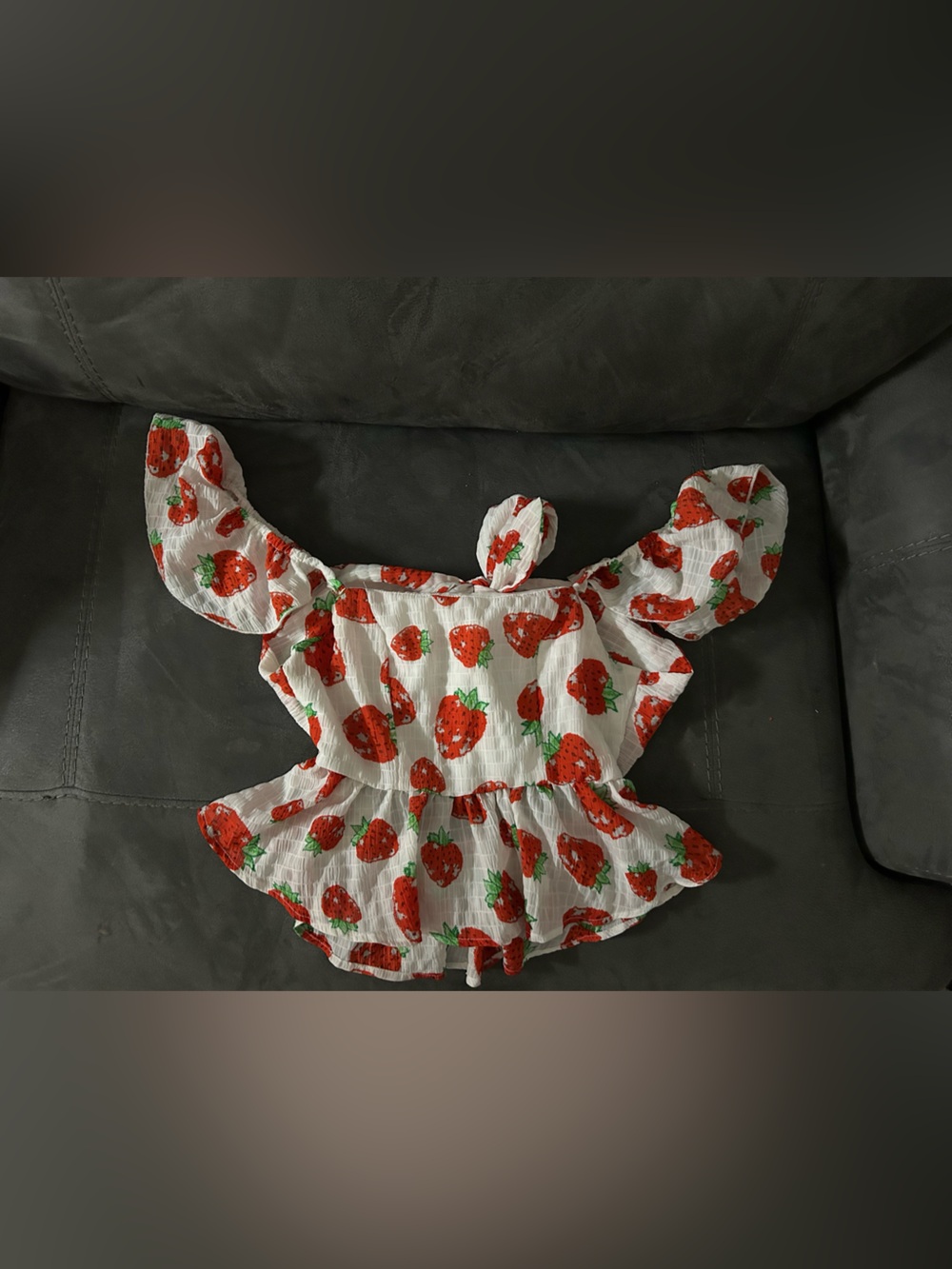 SHEIN White Strawberry Print Peplum Top for Kids - Red & Green